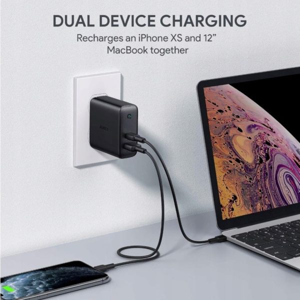 Củ Sạc Nhanh Aukey PA-D3 60W, 2 cổng USB 12W + Type C