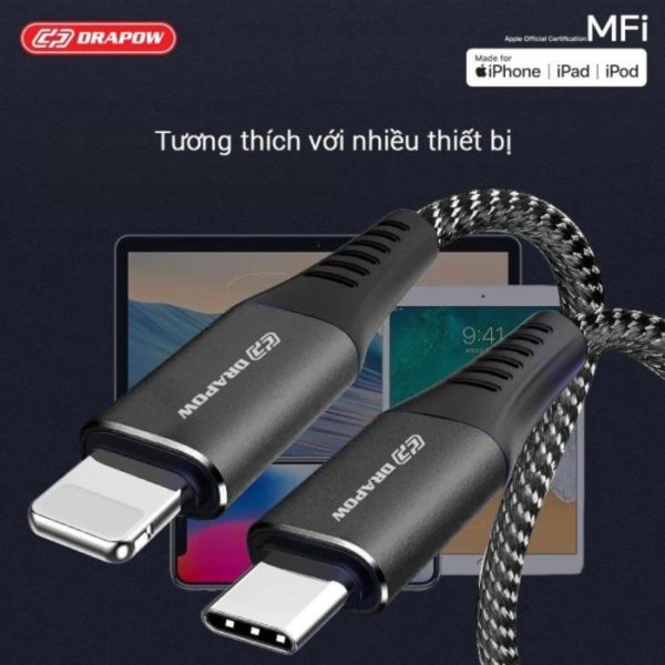 Dây cáp sạc nhanh iPhone Drapow CF23 chuẩn MFi màu đen DRAPOW CF23