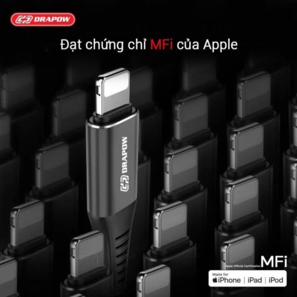 Dây cáp sạc nhanh iPhone Drapow CF23 chuẩn MFi màu đen DRAPOW CF23