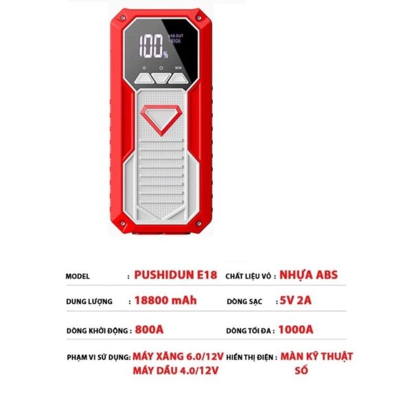 Pin dự phòng PUSHIDUN E18 18.800mAh, kiêm kích bình ô tô Pin dự phòng PUSHIDUN E18 18.800mAh, kiêm kích bình ô tô