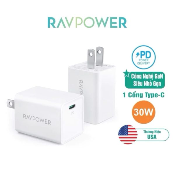 Củ sạc nhanh RAVPOWER 30W PC157 GAN PD/PPS