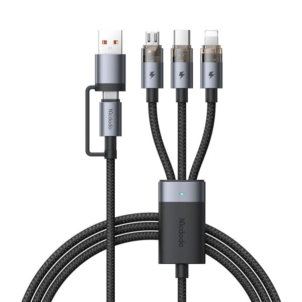 Cáp Sạc Nhanh Mcdodo USB / Type-C to M+L+C 6-in-1 100W Transparent Cable with Charging Light