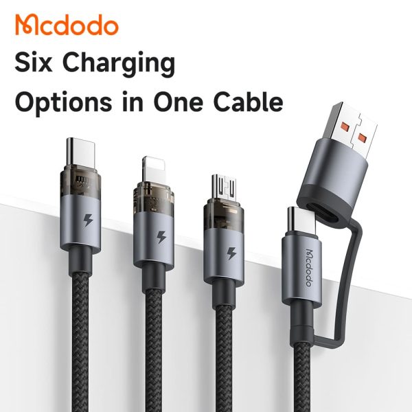 Cáp Sạc Nhanh Mcdodo USB / Type-C to M+L+C 6-in-1 100W Transparent Cable with Charging Light Cáp Sạc Nhanh Mcdodo USB / Type-C to M+L+C 6-in-1 100W Transparent Cable with Charging Light
