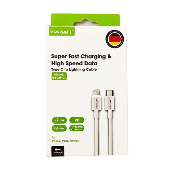 Cáp sạc siêu nhanh & truyền dữ liệu tốc độ cao Volwatt (Đức) GE-025-CL Type C to Lightning Cable