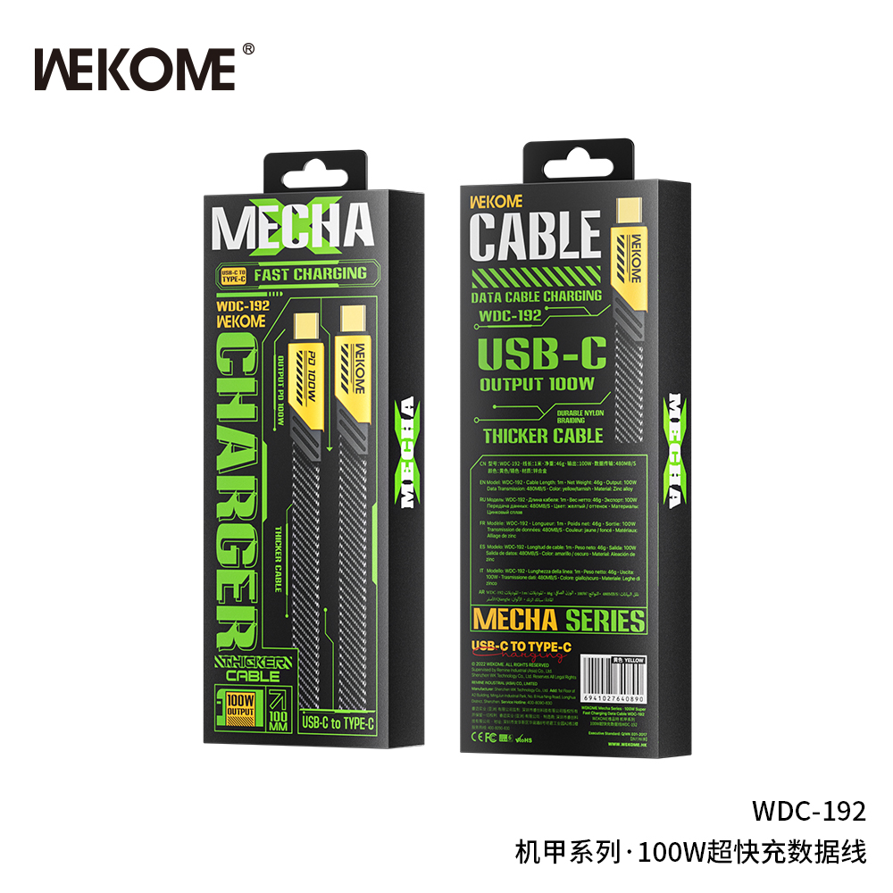 Cáp Sạc Nhanh WEKOME WDC-192 Type-C to Type-C PD 100W