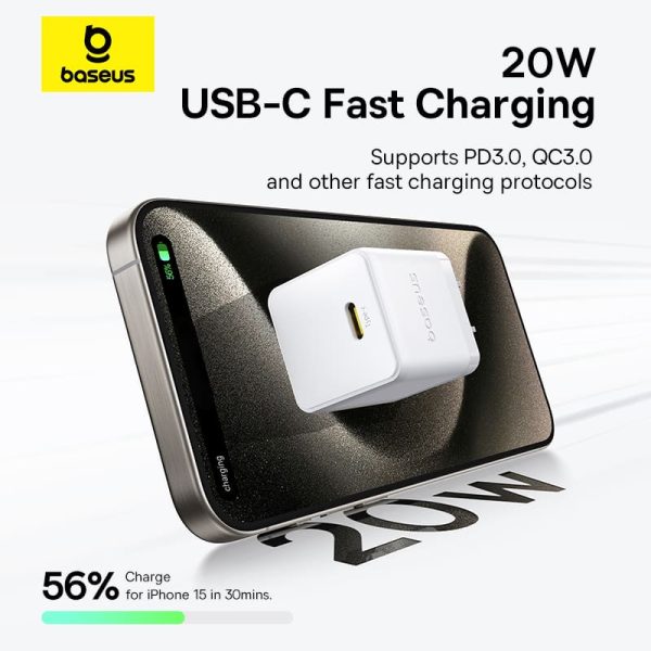 Bộ Sạc Nhanh Baseus Palm Fast Charger 1C 20W/30W (Kèm cáp C to iP 1m)