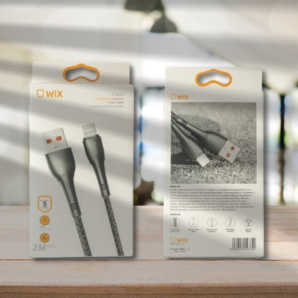 Cáp sạc iPhone dây dù dài 2M hãng WIX Fullbox chân USB-A to Lightning