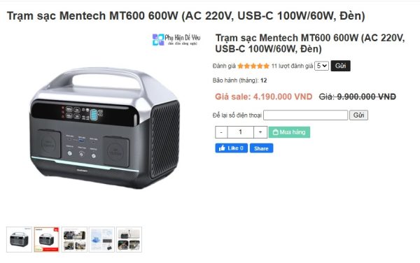 Trạm sạc Mentech MT600 600W Tặng tai nghe JBL T280TWS X2