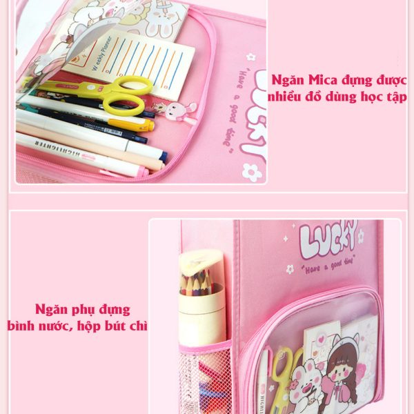 Túi học thêm, túi học phụ đạo BH Kids nhiều ngăn, Mica trong suốt cho bé tiểu học,cặp sách vải Oxfor
