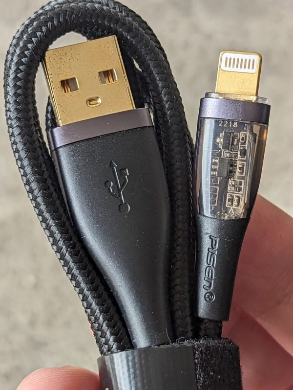 Dây sạc Pisen A to Lightning cho iphone bọc dù, đầu mạ vàng trong suốt, lộ mạch cao cấp