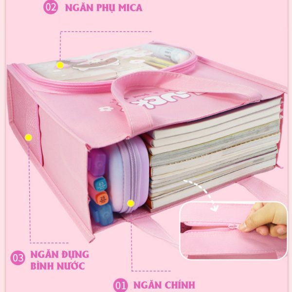 Túi học thêm, túi học phụ đạo BH Kids nhiều ngăn, Mica trong suốt cho bé tiểu học,cặp sách vải Oxfor