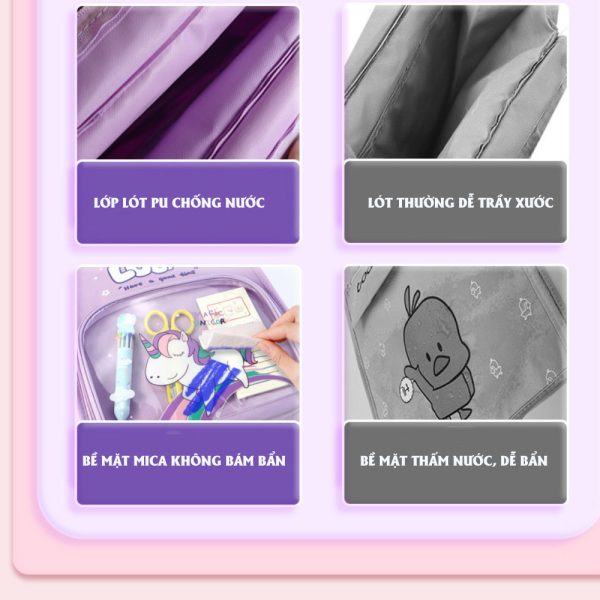 Túi học thêm, túi học phụ đạo BH Kids nhiều ngăn, Mica trong suốt cho bé tiểu học,cặp sách vải Oxfor