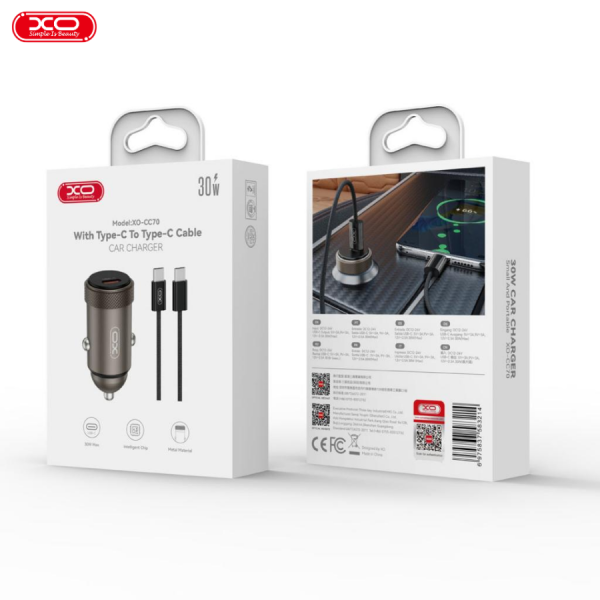 Combo sạc nhanh ô tô XO-CC70 + Cáp Type-C 3A bọc dù – Đồng hành bền bỉ trên mọi hành trình