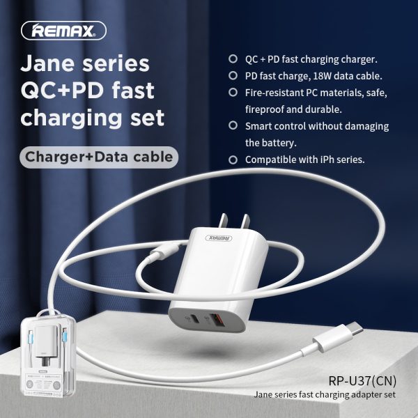 Bộ củ cáp sạc nhanh REMAX Set RP-U37 C-L 18W PD+QC USB+Type C