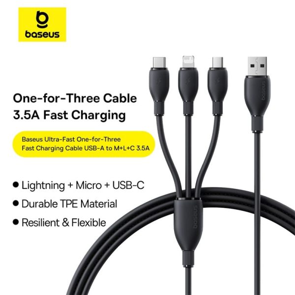 Cáp Sạc Đa Năng Baseus Ultra-Fast One-for-Three Fast Charging Cable USB to M+L+C 3.5A
