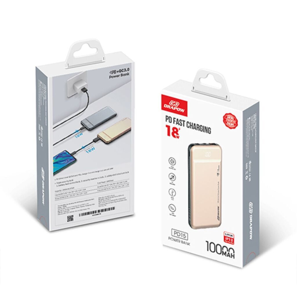 [Vỏ hộp cũ] Pin Dự Phòng sạc nhanh PD 18W Drapow 10000mAh PD15 (Vàng)