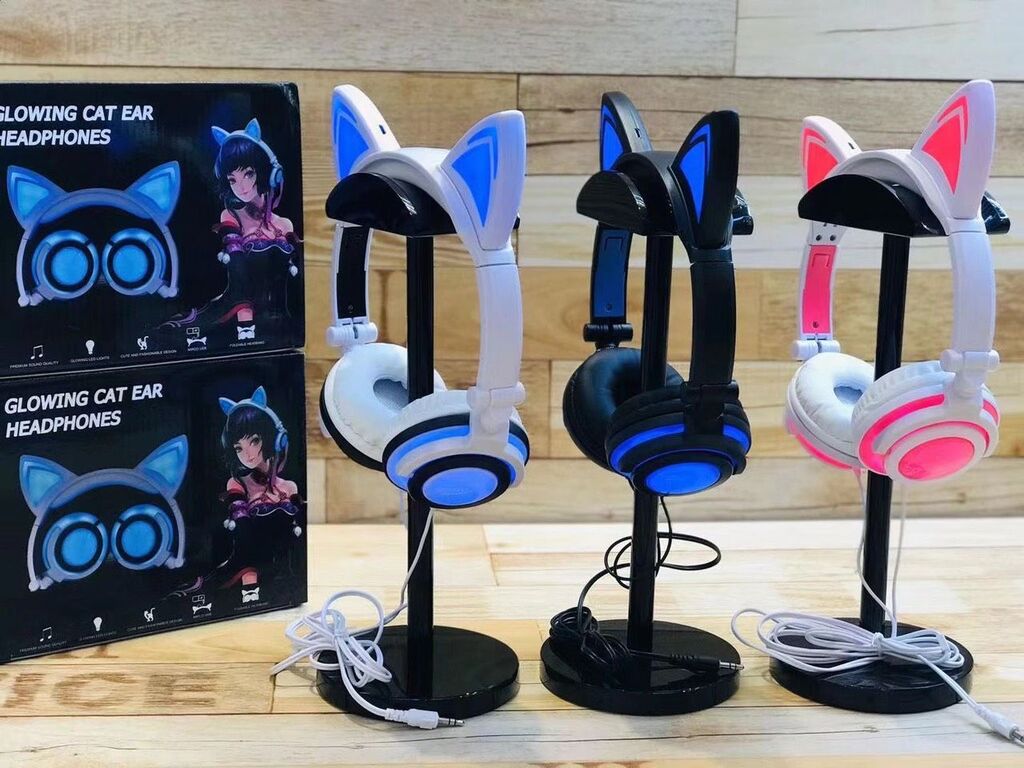 Tai Nghe Chụp Tai Thiết Kế Tai Mèo, dây cắm 3.5mm