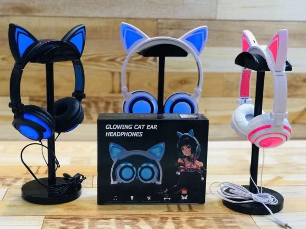 Tai Nghe Chụp Tai Thiết Kế Tai Mèo, dây cắm 3.5mm