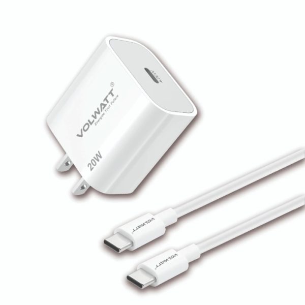 Bộ củ cáp sạc Volwatt (Đức) GE-20P GaN Plus 20W Fast Charger Type C to C Cable