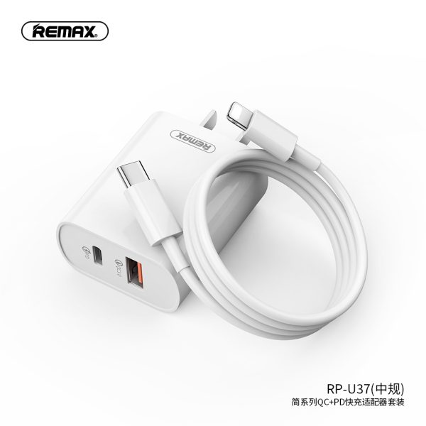 Bộ củ cáp sạc nhanh REMAX Set RP-U37 C-L 18W PD+QC USB+Type C