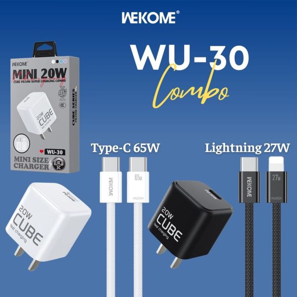 Combo Sạc Nhanh WEKOME WU-30 | PD 20W + Cáp Sạc 27W ( C-L )/65W ( C-C ) - ( Xuất VAT + 8% )