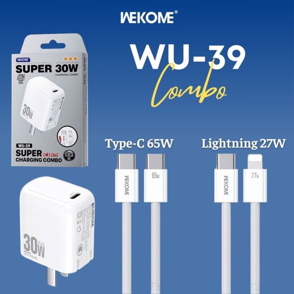 Bộ Sạc Nhanh WEKOME WU-39 PD 30W + Cáp Sạc 27W ( C-L ) / 65W ( C-C )