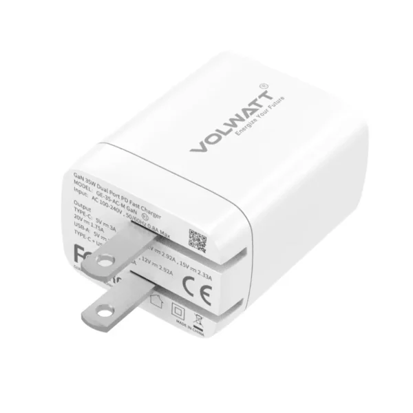 Củ sạc siêu nhanh Volwatt (Đức) GE-35-AC-M GaN 35W PD+QC Dual Ports Củ sạc siêu nhanh Volwatt (Đức) GE-35-AC-M GaN 35W PD+QC Dual Ports
