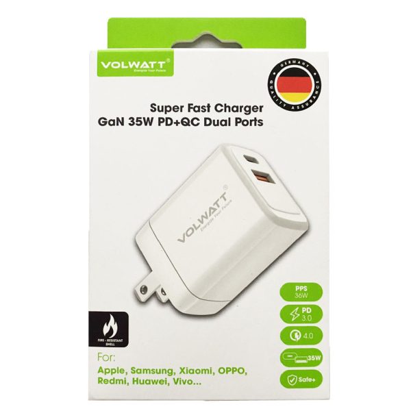 Củ sạc siêu nhanh Volwatt (Đức) GE-35-AC-M GaN 35W PD+QC Dual Ports
