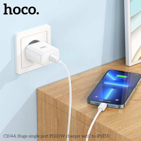 BỘ SẠC NHANH 20W HOCO C104A (C-L) PD KÈM CÁP TYPE C RA IPHONE LIGHTNING CHO IPHONE 11 12 13 PRO MAX BỘ SẠC NHANH 20W HOCO C104A (C-L) PD KÈM CÁP TYPE C RA IPHONE LIGHTNING CHO IPHONE 11 12 13 PRO MAX