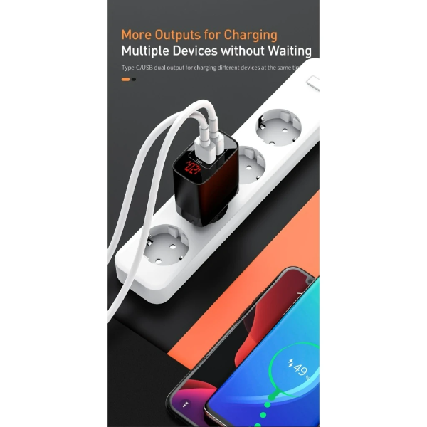 Củ sạc nhanh 18W Baseus Mirror Lake 2 cổng USB chân dẹt màn hình Led