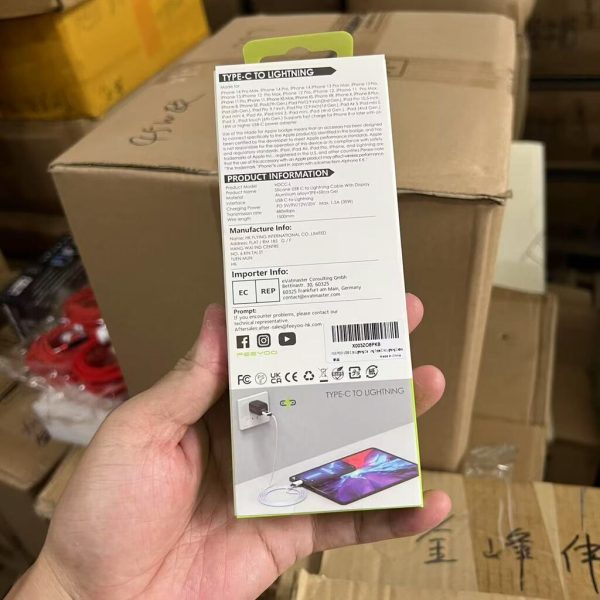 Cáp sạc iPhone C to L có MFI, hiển thị công suất FEEYOO Heymix (hàng xuất Đức )