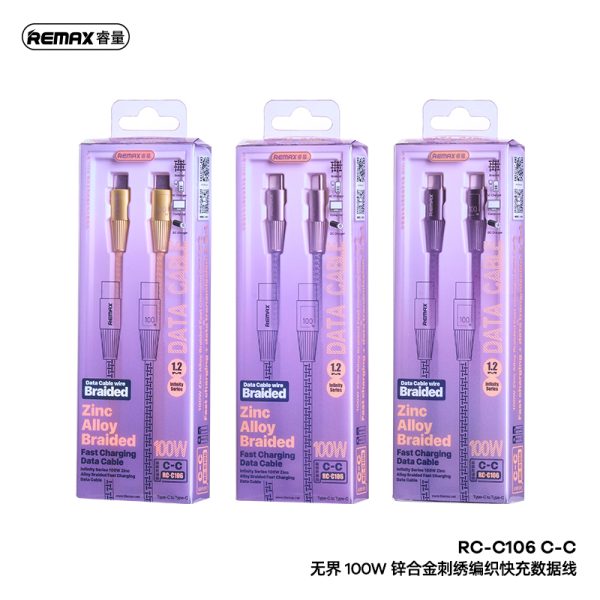 Cáp sạc nhanh bọc dù REMAX RC-C106 C-C 1.2M 100W (Type C To Type C)