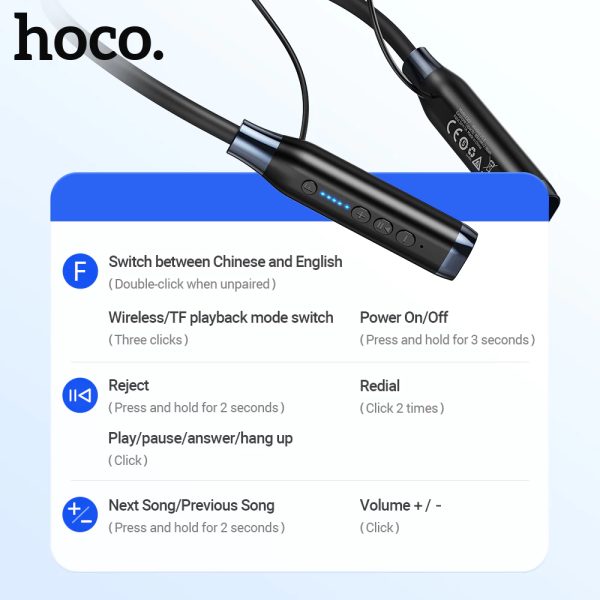 Tai Nghe Thể Thao Đeo Cổ Hoco ES62 - Tai Nghe Bluetooth 5.3 Hỗ Trợ Mic, 120 Giờ Sử Dụng
