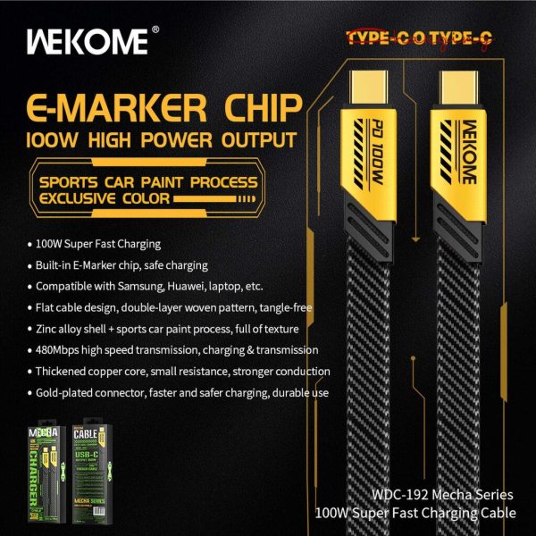 Cáp Sạc Nhanh WEKOME WDC-192 Type-C to Type-C PD 100W