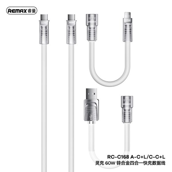 Cáp sạc nhanh Lyncharge Series 60W 4-in-1 Zinc Alloy RC-C168 A-C+L/C-C+L