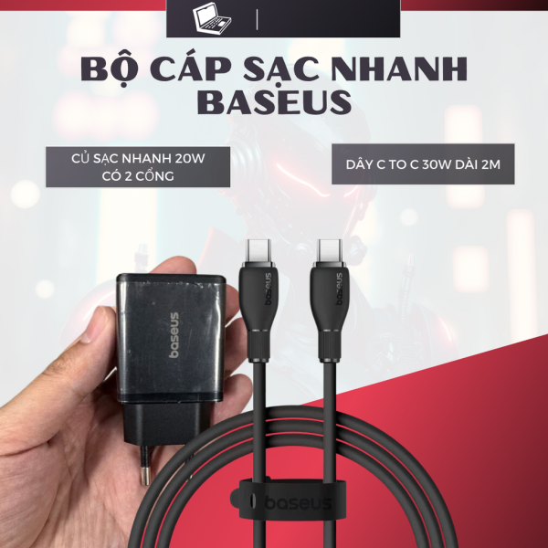 Combo củ cáp sạc Baseus 20w kèm dây C to C 30w dài 2 mét