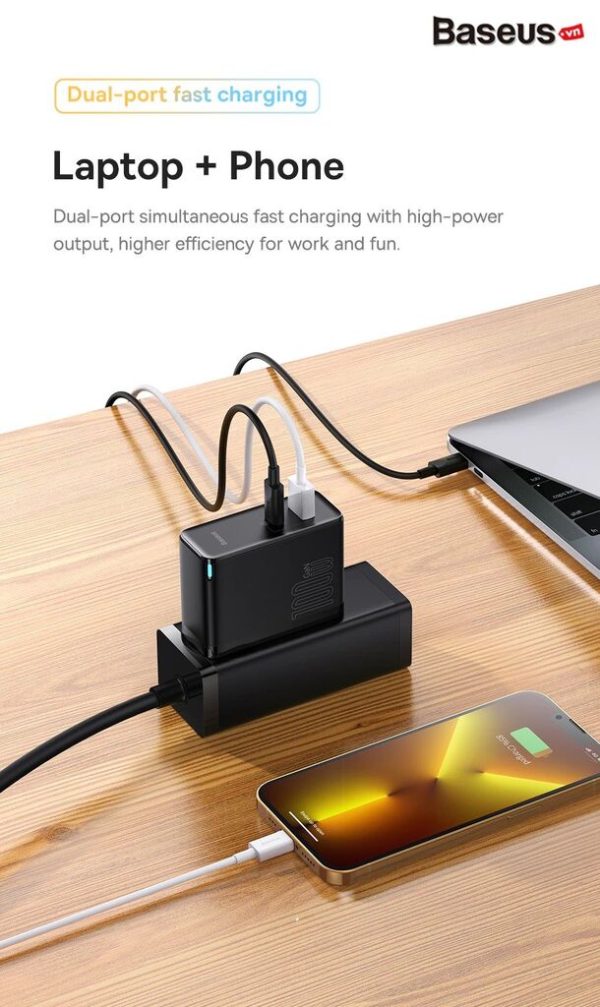 ￼Bo sạc nhanh Baseus GaN5 Pro Fast Charger C+U 100W cao cấp