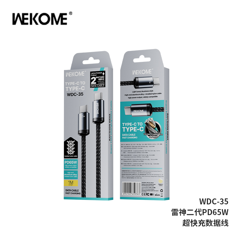 Cáp Sạc Nhanh WEKOME WDC-35 Type-C to Type-C 60W – Siêu Bền, Hỗ Trợ PD, Chính Hãng