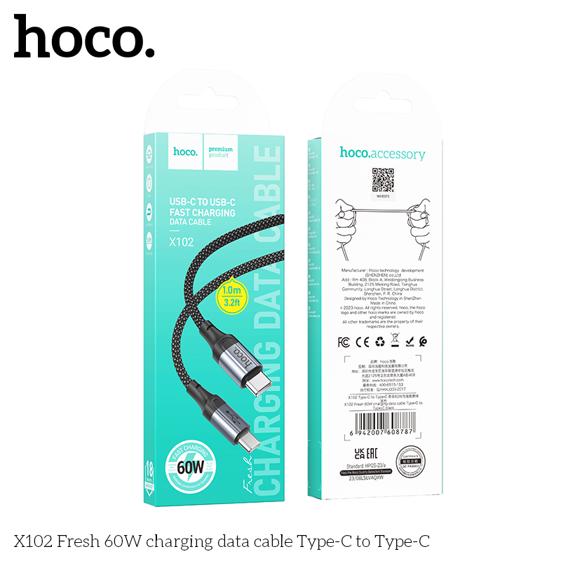 CÁP DỮ LIỆU SẠC HOCO X102 FRESH 60W TYPE-C TOTYPE-C
