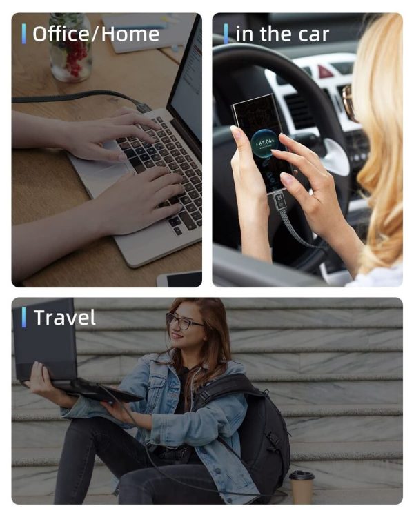 Cáp sạc hiển thị công suất HUNDA HDCC100W sạc siêu nhanh 100W truyền dữ liệu 480Mbps dây bọc dù dài