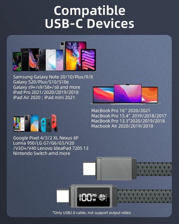 Cáp sạc hiển thị công suất HUNDA HDCC100W sạc siêu nhanh 100W truyền dữ liệu 480Mbps dây bọc dù dài