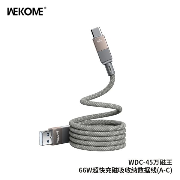Cáp Sạc WEKOME WDC-45 USB-A to Type-C 66W – Dây Dù Nam Châm Tự Cuộn, Bền Bỉ & Tốc Độ Cao