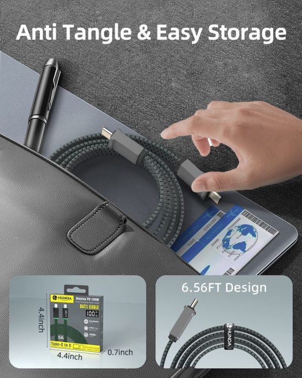Cáp sạc hiển thị công suất HUNDA HDCC100W sạc siêu nhanh 100W truyền dữ liệu 480Mbps dây bọc dù dài