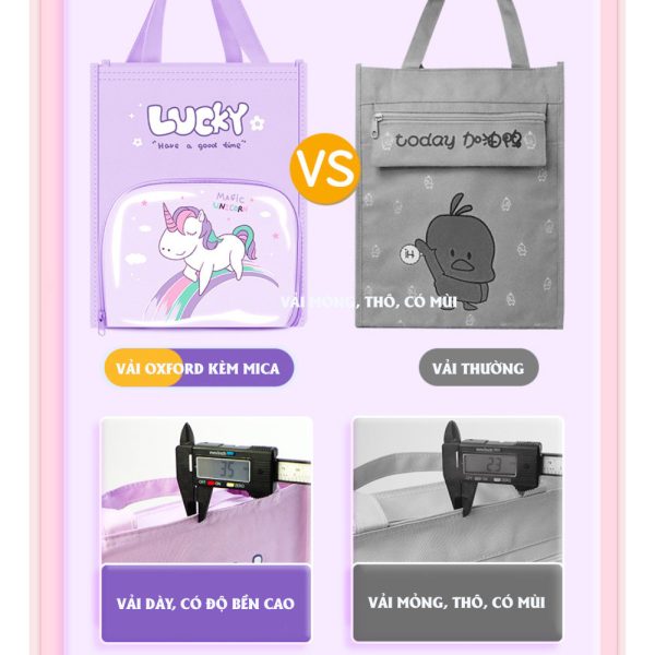Túi học thêm, túi học phụ đạo BH Kids nhiều ngăn, Mica trong suốt cho bé tiểu học,cặp sách vải Oxfor