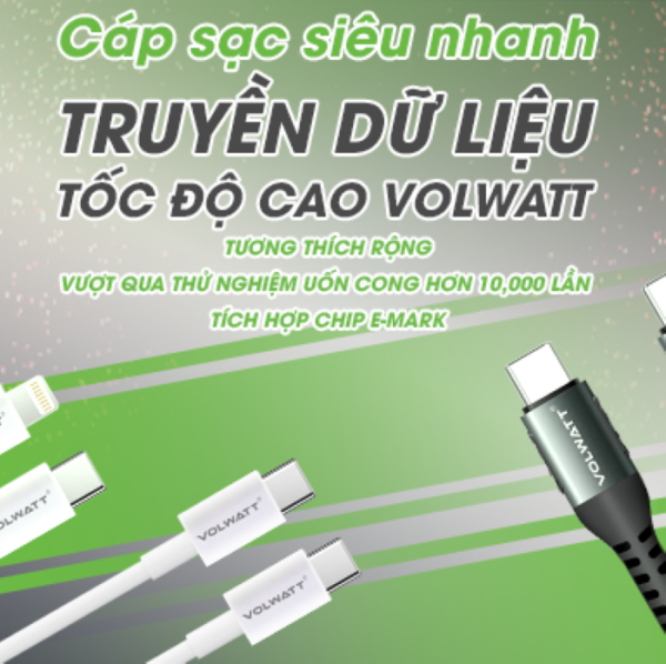 Cáp sạc nhanh & truyền dữ liệu tốc độ cao Volwatt(Đức) GE-A021-CC 60W Type C to C
