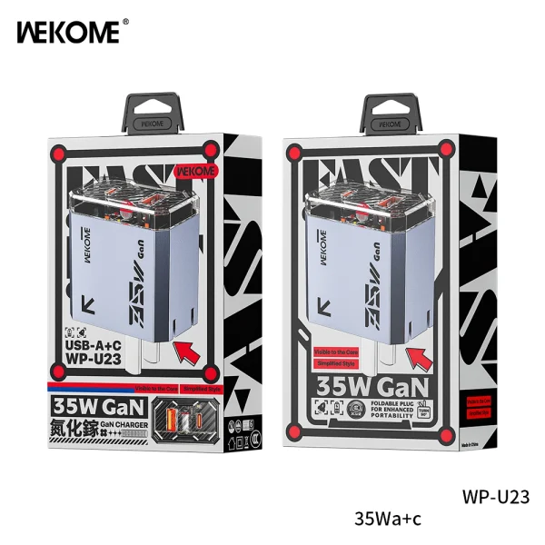 Củ sạc nhanh 35W hãng WEKOME WP-U23 2 cổng sạc hỗ trợ sạc nhanh PPS, PD, GaN