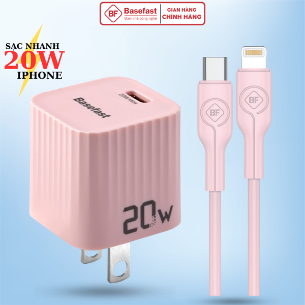 Bộ sạc nhanh 20W Basefast Củ sạc PD20W kèm dây sạc silicon siêu bền cho xs max 11 12 13 14promax