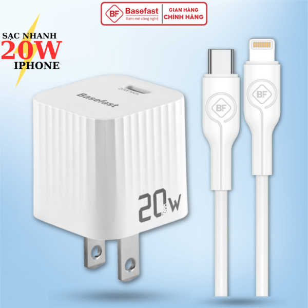 Bộ sạc nhanh 20W Basefast Củ sạc PD20W kèm dây sạc silicon siêu bền cho xs max 11 12 13 14promax