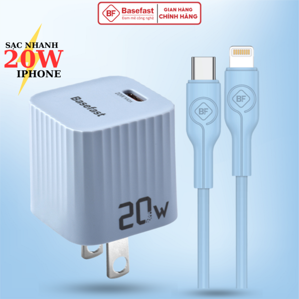 Bộ sạc nhanh 20W Basefast Củ sạc PD20W kèm dây sạc silicon siêu bền cho xs max 11 12 13 14promax