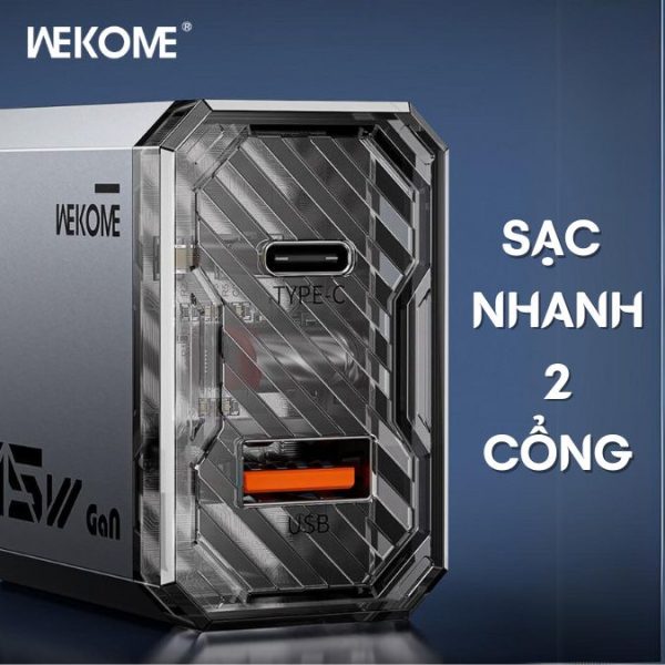 Củ sạc nhanh 35W hãng WEKOME WP-U23 2 cổng sạc hỗ trợ sạc nhanh PPS, PD, GaN